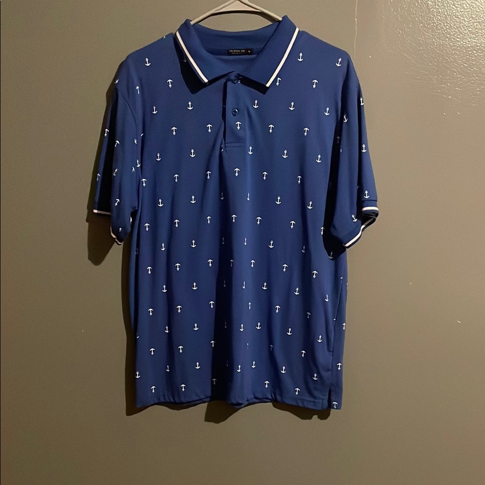 Nautica Men's Blue Polo with Anchor Pattern